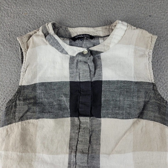 Chadwicks Of Boston Shirt Womens Medium Beige White Plaid Linen Blend Sleeveless - Picture 3 of 9